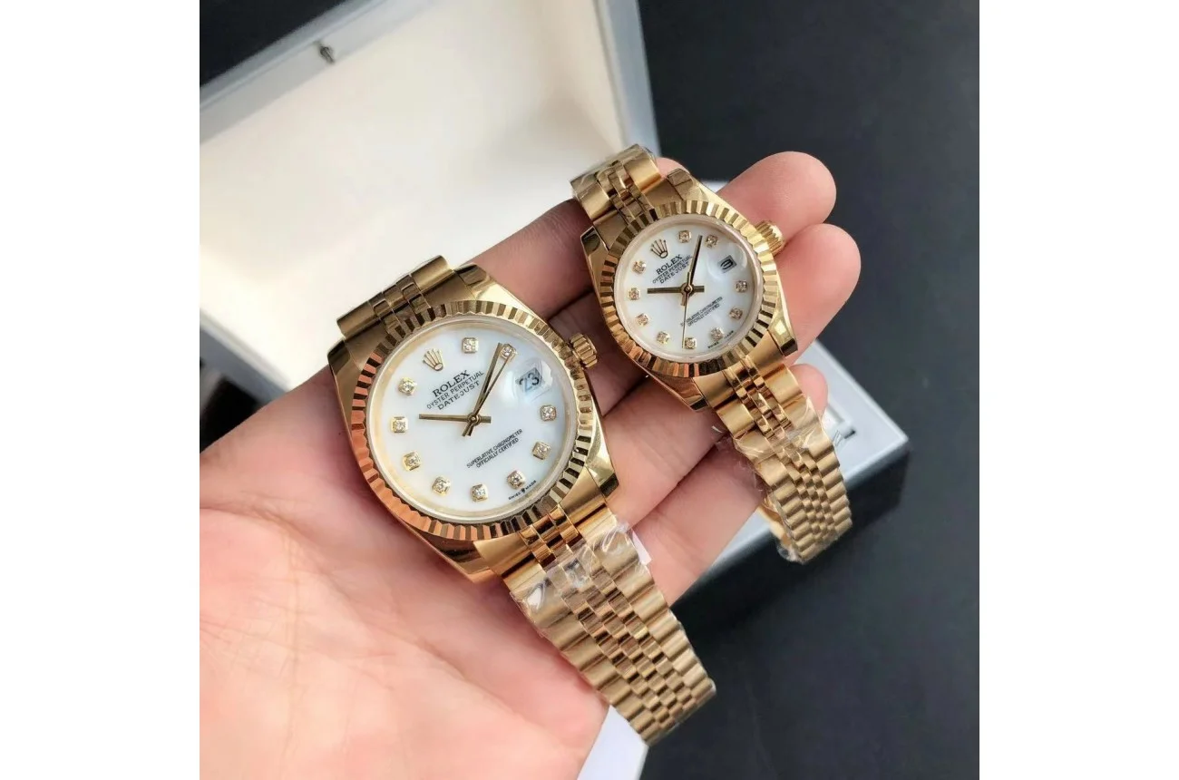 Couple Watches Rolex Datejust 36/28mm RG/RG Jub White/Dial